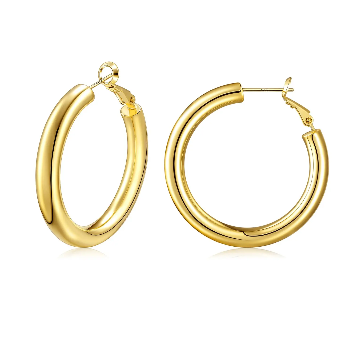 Vonmoos Chunky Hoop Earrings Set for Women With 925 Sterling Silver Needle 14K Real Gold Plated New Modern Fashion Jewelry