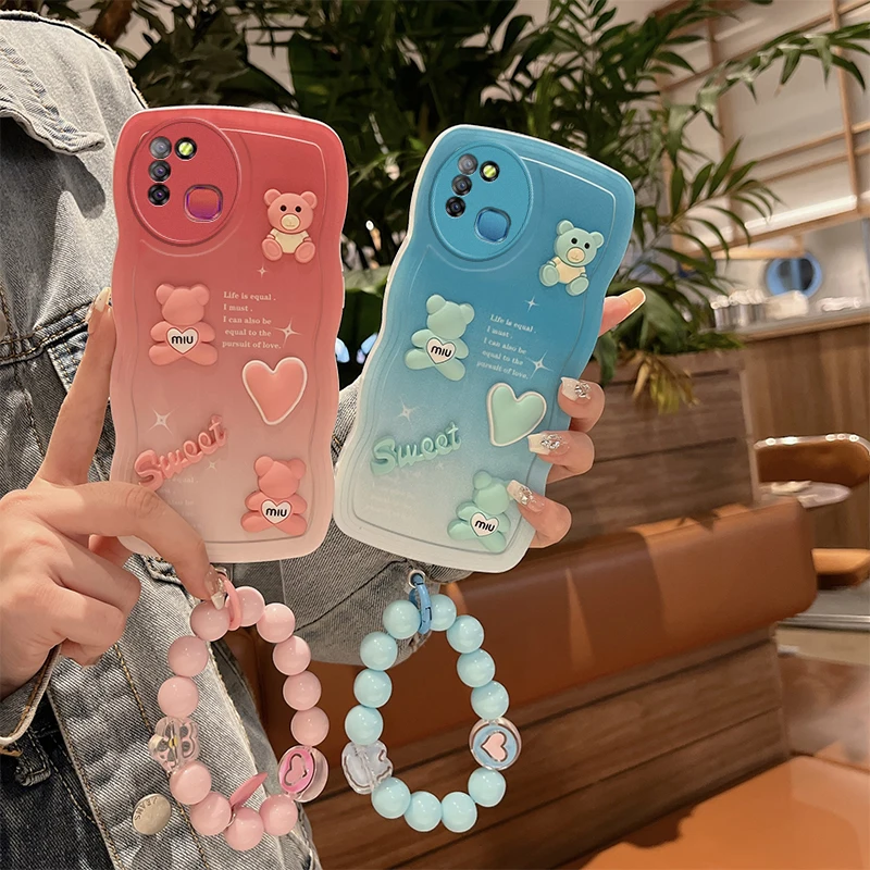 For Hot 9play Phone Cover 3D Cute Cartoon Bear Bracelet Soft Silicone Phone Case Infinix Hot 9 Hot9 Play Back Cover Hot9 Play