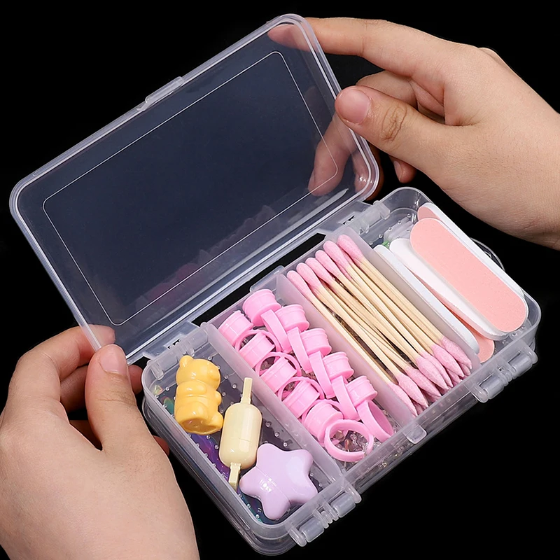 Double-Layer 10 กริด Nail Art Organizer กล่องเครื่องมือสี่เหลี่ยมผืนผ้าพลาสติกกล่องลูกปัดคลิปคอนเทนเนอร์เล็บ Salon