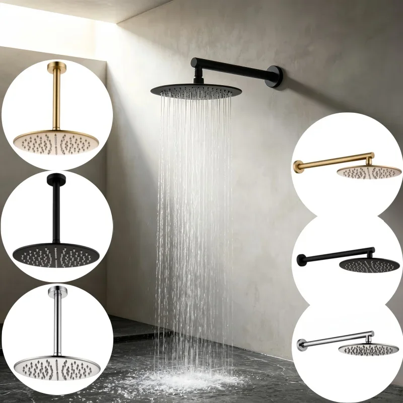 Chrome Round 10 inches Stainless Steel Rainfall Shower Head Bathroom Accessory Wall Mounted Shower Arm Accessories