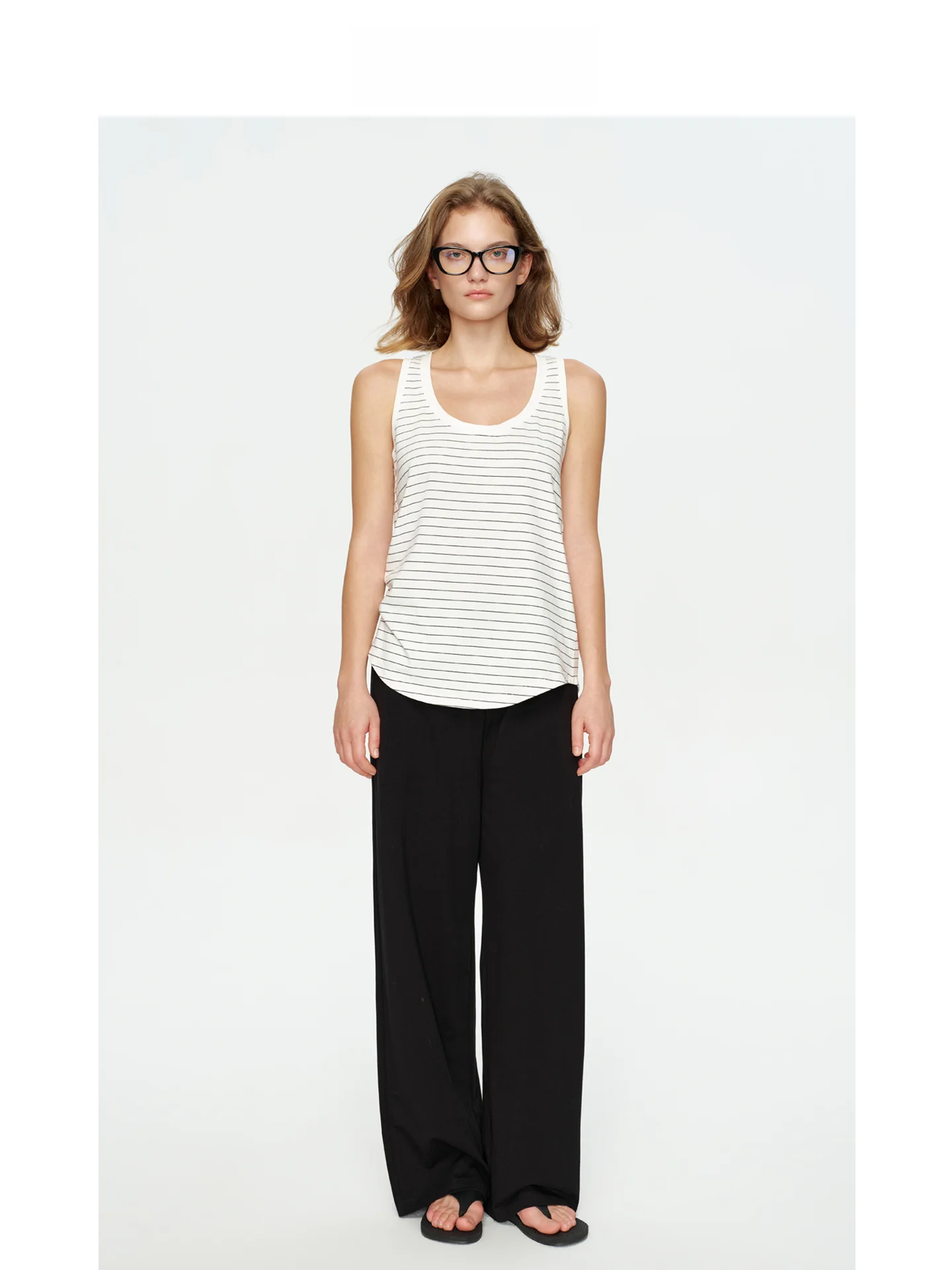 EREMIN Striped Shoulder-Dipped Vest Color Block Outerwear U-Neck Slimming Casual Cotton Tank Top for Women Spring Season