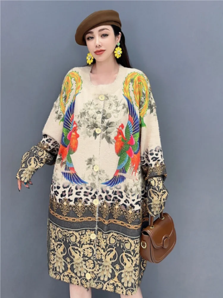 

Vefadisa 2024 Autumn New Vintage Printed Women Sweater Dress O-Neck Long Sleeve For Fashion Casual Sweater Dress ZXY556AF1