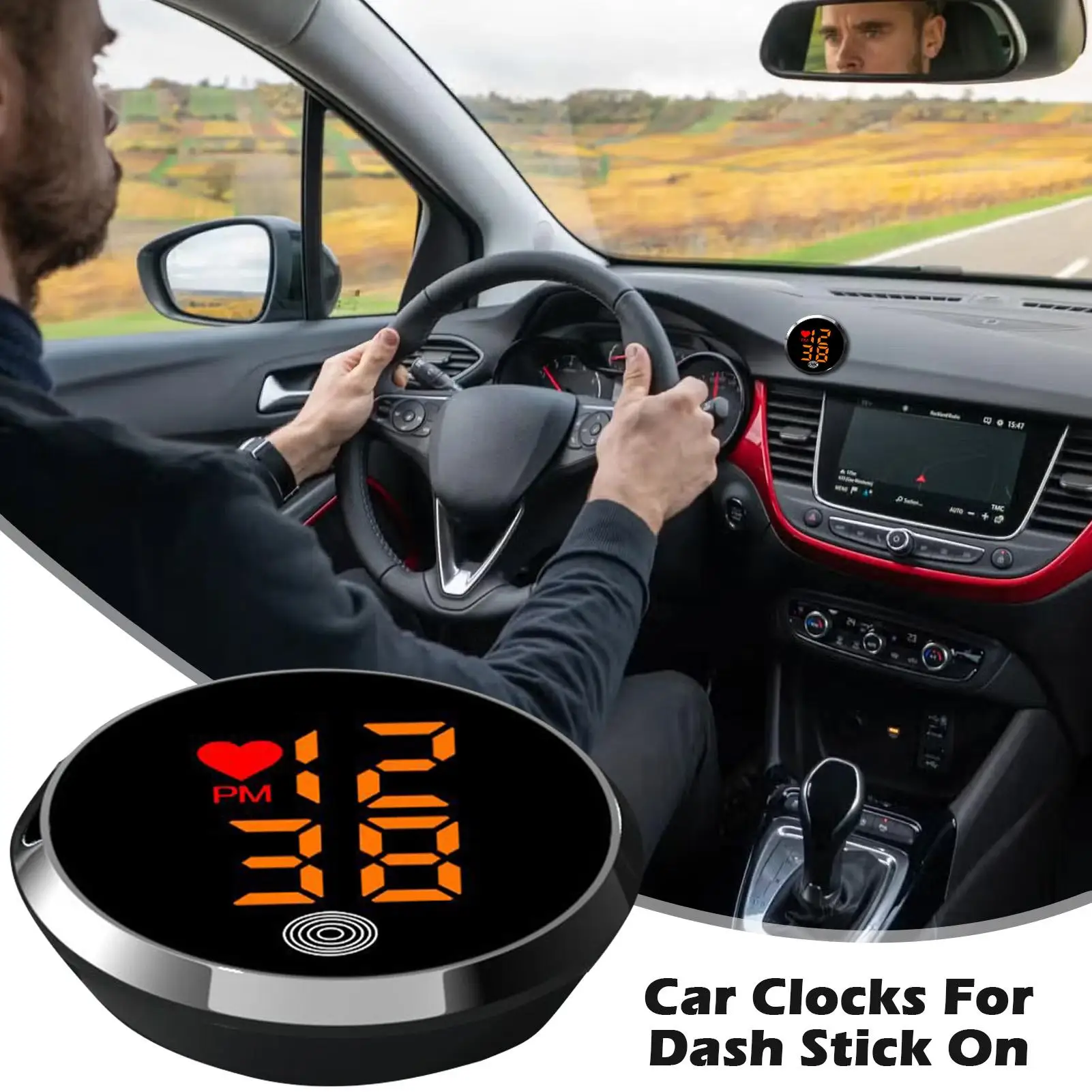Stick On Clock For Car Dashboard Adhesive Vent Clocks Watch Small Stick On LED Time Display Timepiece Watch For Car Bike Truck