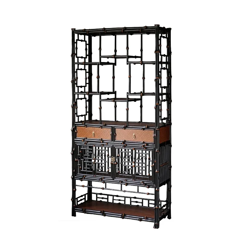 Chinese bamboo Bogu shelf, bookshelf handmade Chinese shelf, multi-layer storage rack tea set storage cabinet with drawers