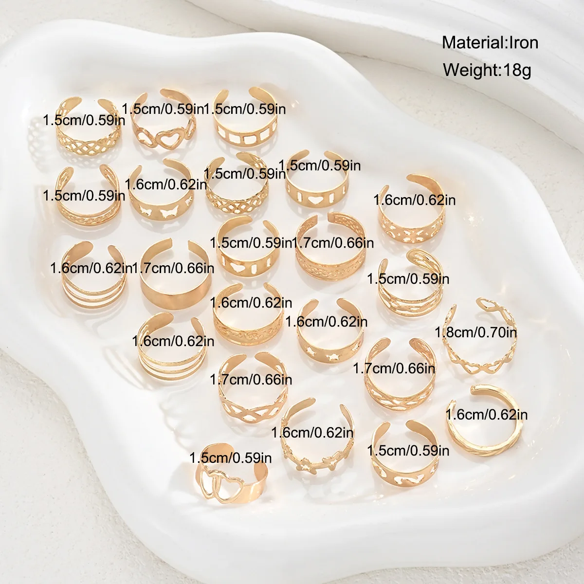 Women's Minimalist Hollow Heart Star Line Adjustable Toe Ring Set