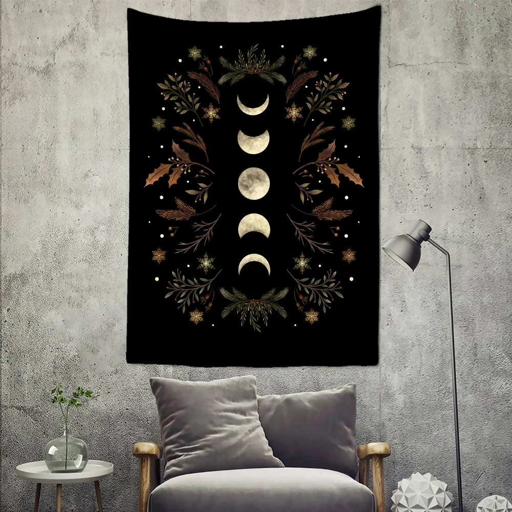 Moon Phase Moonlight Tapestry Wall Hanging Olive Leaf Bohemian Art Psychedelic Tapiz Mysterious Home Decor