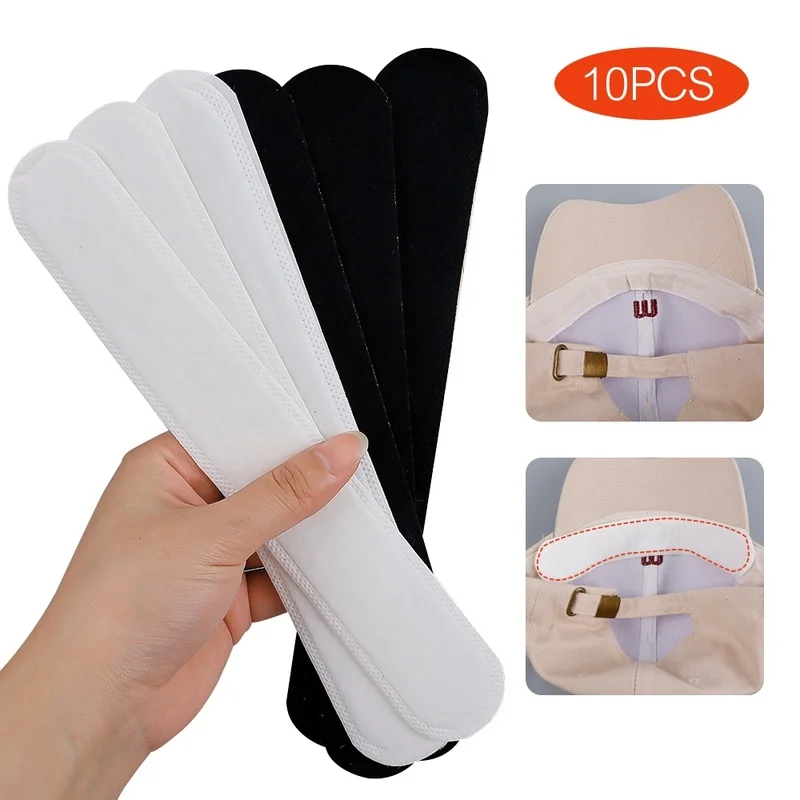 10Pcs Disposable Hat Anti Sweat Pads Invisible Anti-dirty Sweat Baseball Cap Absorbing Sweat Stickers Strip Cap Stick Liner Pads