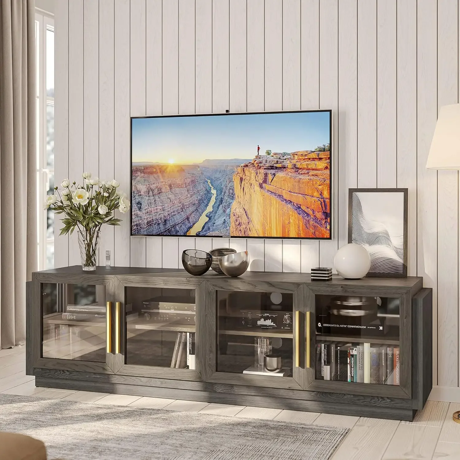 

70" TV Stand for TVs up to 75", Modern TV Cabinet & Center with Shelves, Wood Storage Cabinet for Living Room or Bedroom