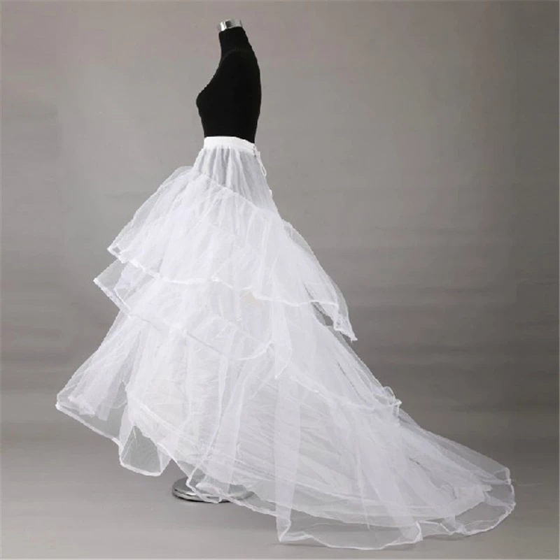 Lange Petticoat Crinoline Onderrok Trouwjurk Feestjurk Hoepel Petticoat 2-Botten Puffy Fancy Rok Slips Wit Petticoat