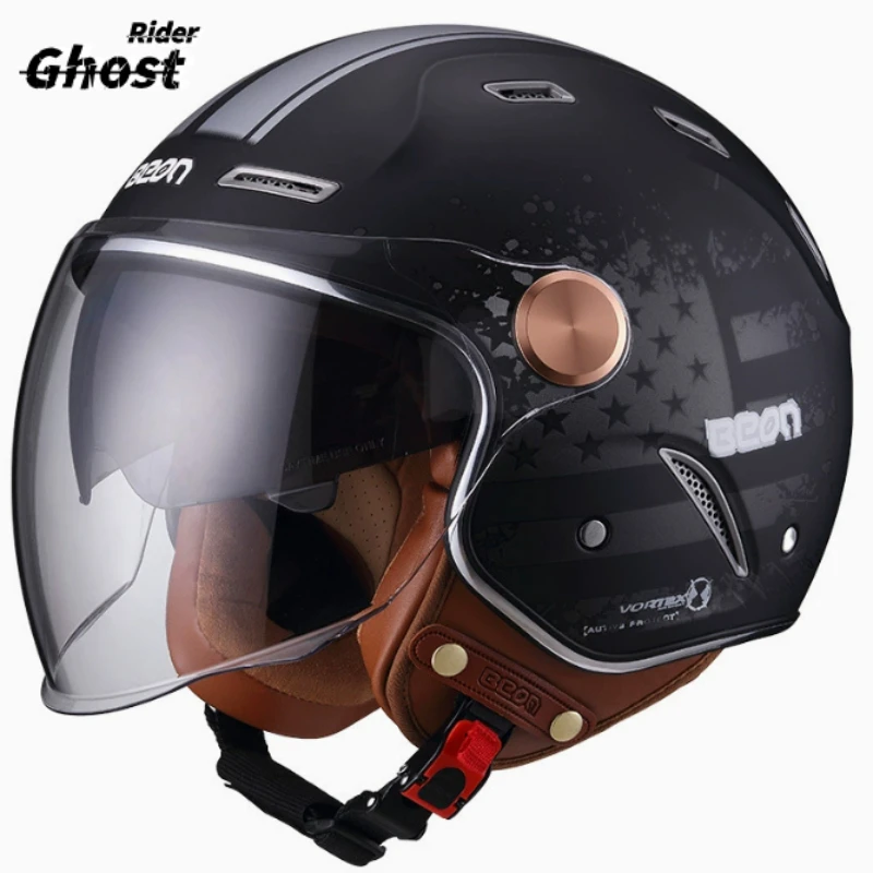 

Мотошлем BEON Retro 3/4 открытого типа, винтажный, для чоппера, женский, для скутера, с сертификацией DOT ECE