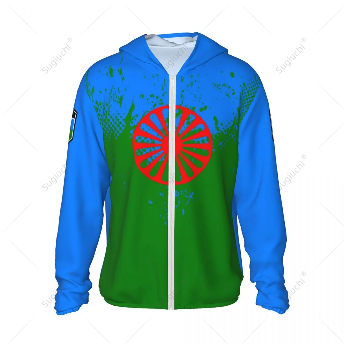 Sudadera con capucha de protección solar con bandera gitana de Roma, ropa de protección solar, pesca, ciclismo, correr, secado rápido con cremallera, poliéster