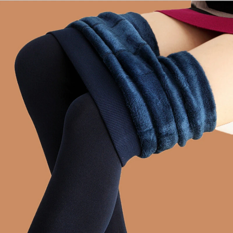 

Thickened Fleece High Waist Slim Fit Women's Leggings Nine Point Pants Cotton Thermal Trousers High Elasticity Fashionable