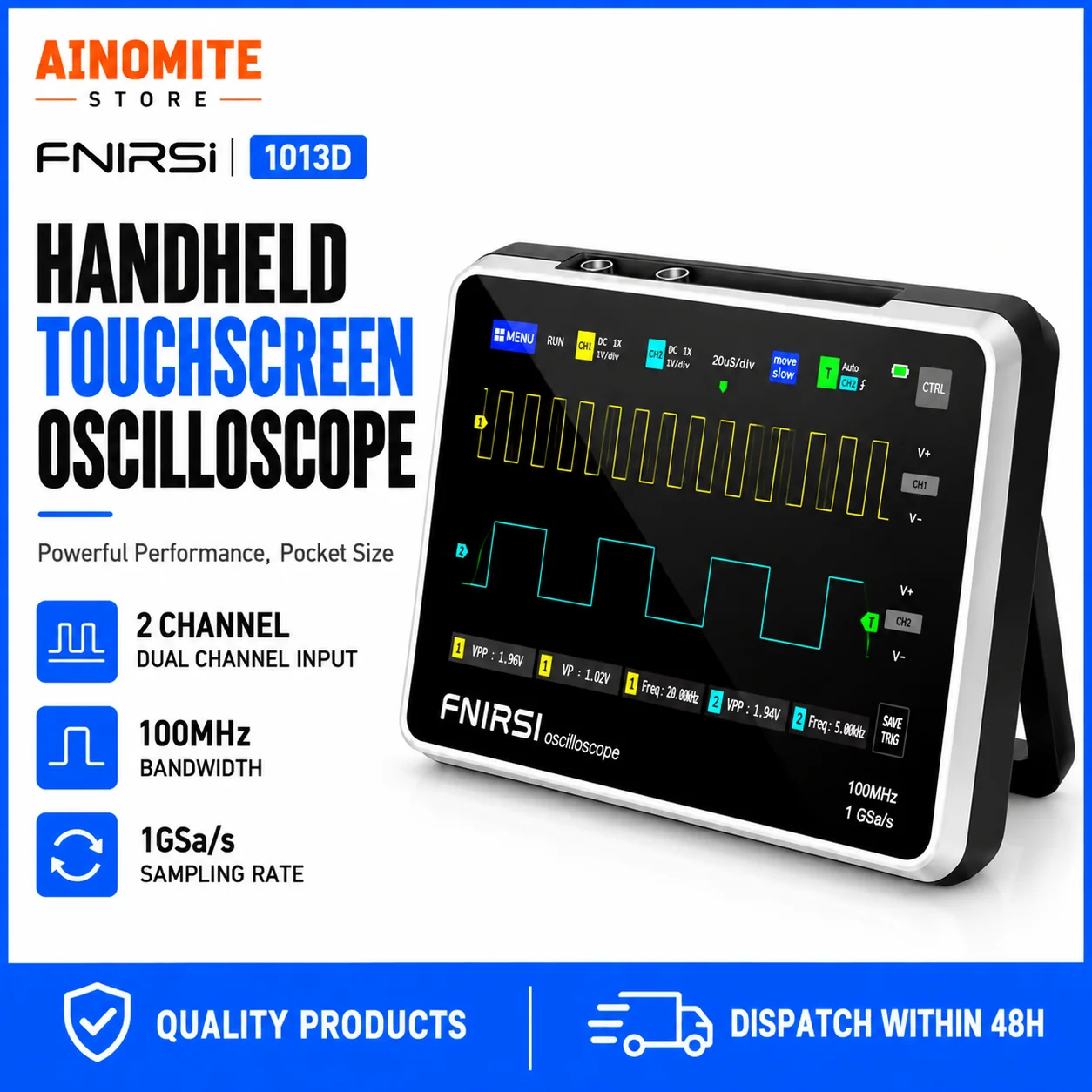 Handheld Tablet Oscilloscope Touchscreen 100Mhz - 2-канальный портативный цифровой осциллограф с полосой