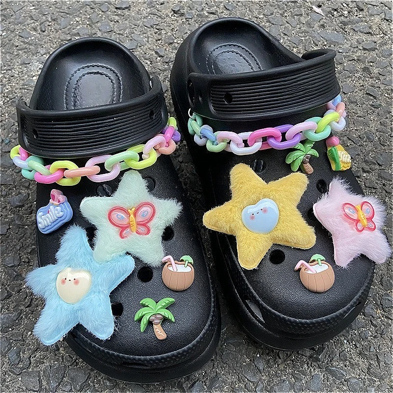 

Цветные креативные 3D-аксессуары для обуви в стиле Y2K Harajuku: плюшевые звезды, мультяшные подвески, цепочки, декоративные кнопки, подарок для самостоятельного творчества