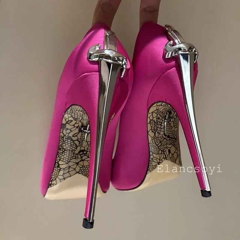 Metal Sword Pointed Toe Super High Heels Women Real Leather Pumps Shallow Mouth Single Shoes Spring Sexy Stiletto Runway Shoes view 3