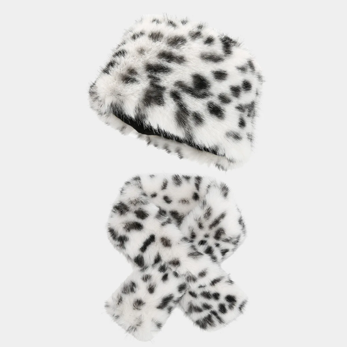 Autumn and winter new leopard pattern plush hat European and American fashion elegant warm hat scarf suit trend