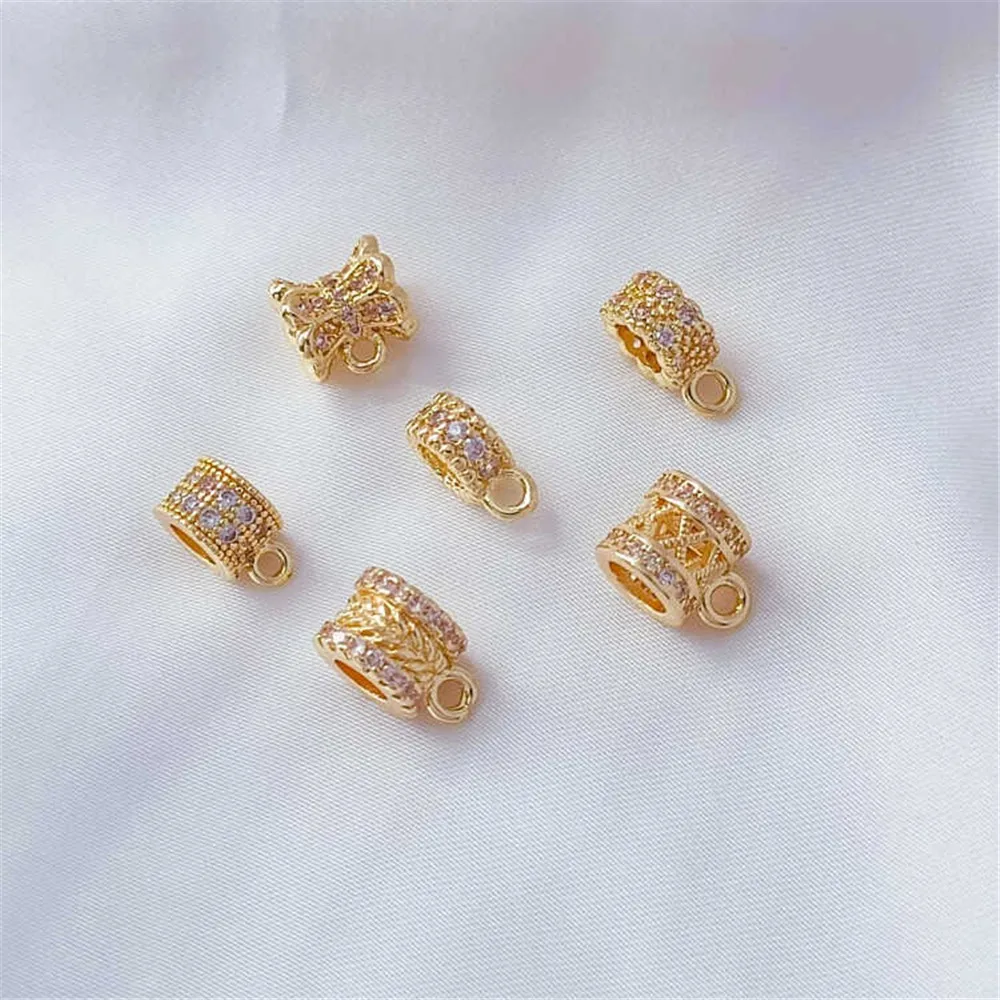 14K Gold-plated Micro-inlaid Zircon Bead Bucket Bead Pendant Ring, DIY Handmade Bracelet Necklace, Loose Bead Accessory