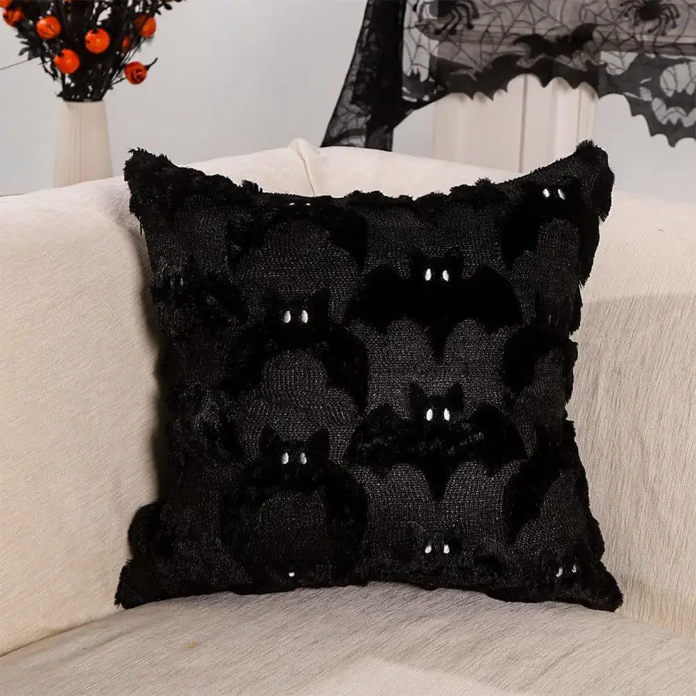 Luxury Pillow Cover Halloween Pillow Cover 18x18 Plush Ghost Throw Pillow Case Zippered Bat Cushion Cover Cozy Home Bedroom