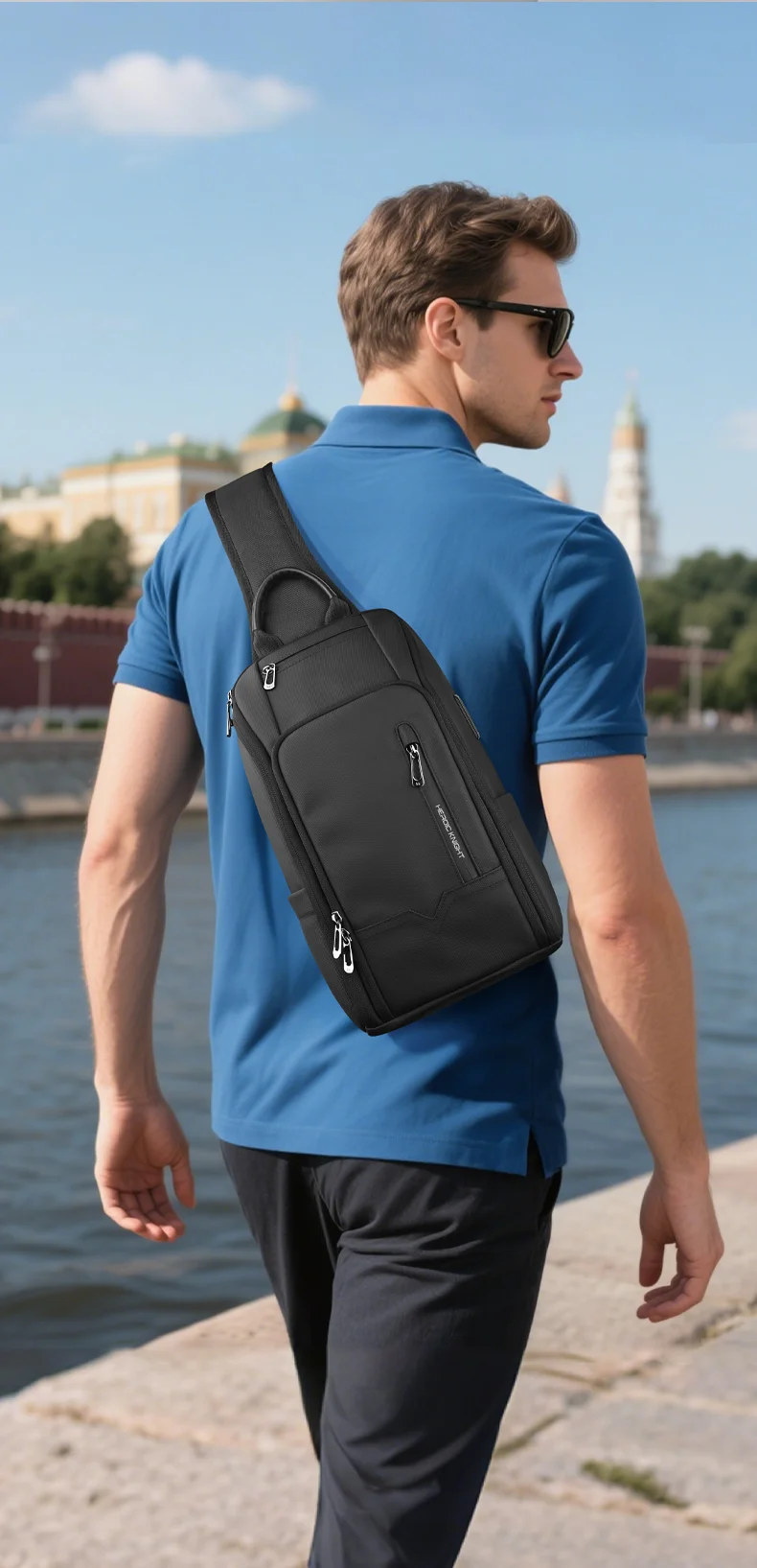 Heroic Knight Modische Umhängetasche für Herren, multifunktionale Fahrrad-Umhängetasche, wasserdicht, USB-Reise-Umhängetasche, lässige Brusttasche – Detail 4