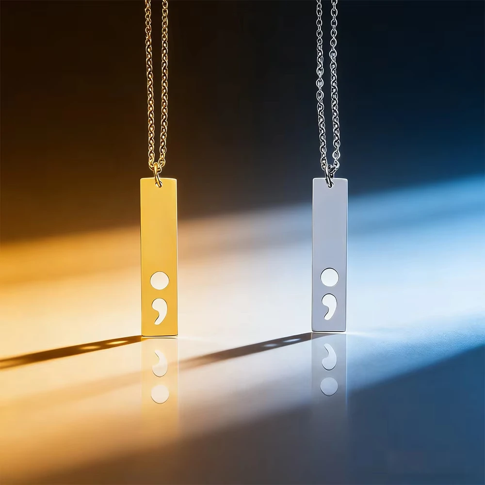 New Fashion Hollow Semicolon Charm Necklace Mirror Polished Stainless Steel Material Jewelry Drop Shipping