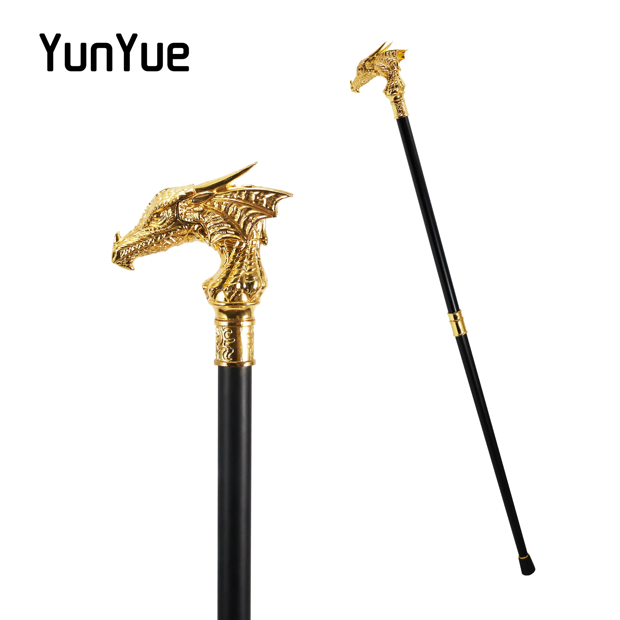 الذهب الفاخرة التنين رئيس المعادن عصا للمشي موضة الفن الزخرفية عصا للمشي خمر شهم أنيقة فيلم حفلة العكاز