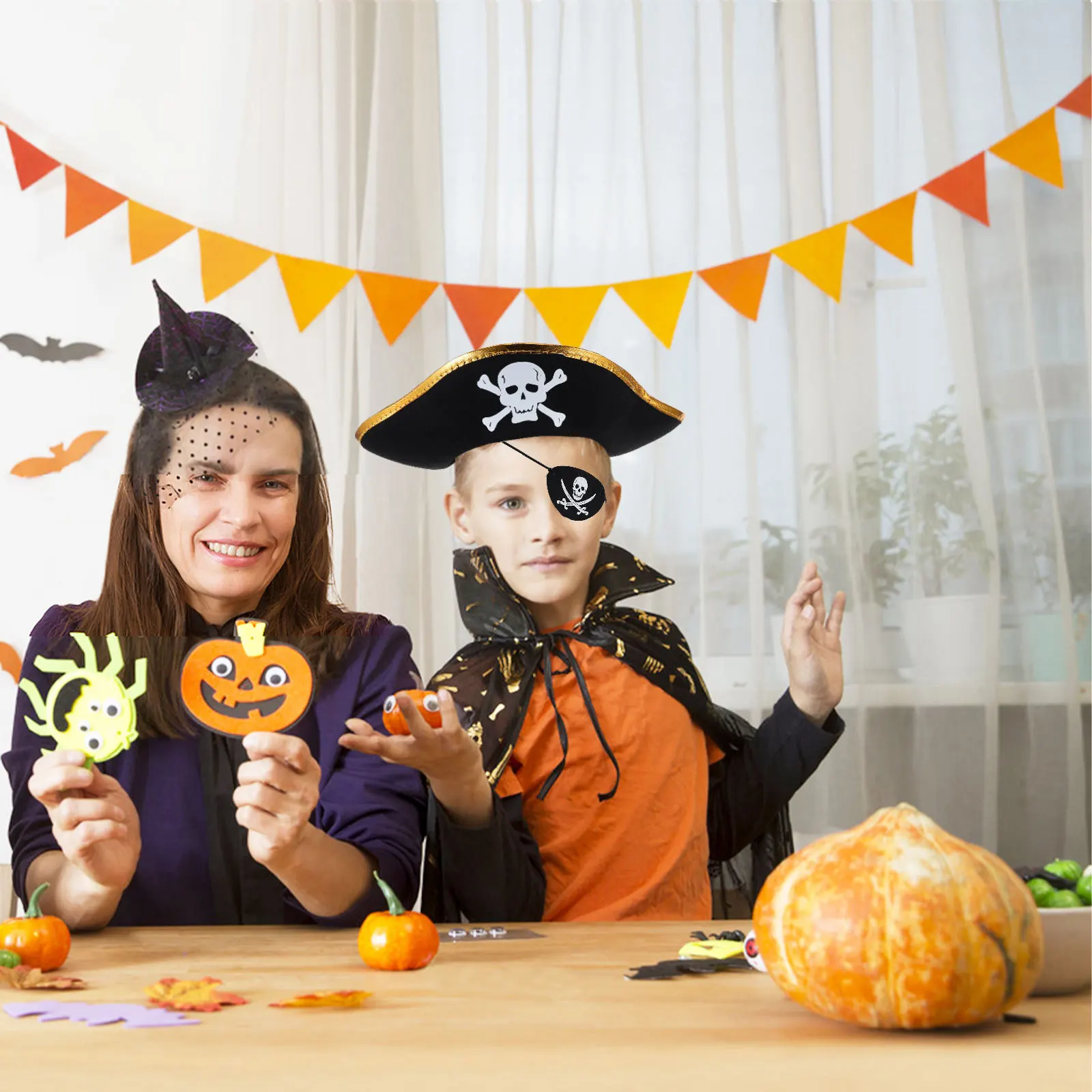 2 szt. Akcesoriów do kostiumu pirata: kapelusz z czaszką i opaska na oko dla dzieci i dorosłych, na cosplay, maskaradę, imprezę Halloween