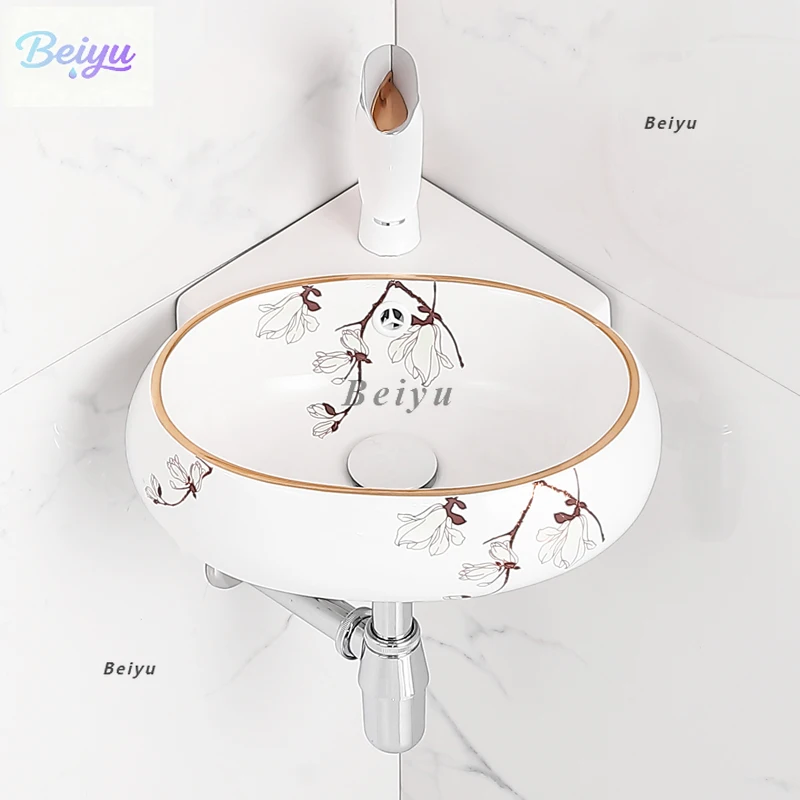 

Ceramic wall-mounted balcony triangular wash basin wall-mounted washbasin household small apartment bathroom hand-washing plate