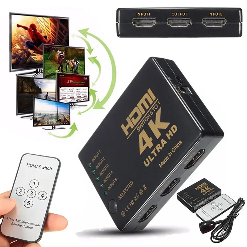 

Комплект Ultra HD HDMI-совместимый распределитель, 3/5 портов, 4K, 3D, 1080P, селекторный концентратор с ИК-пультом дистанционного управления для HDTV DVD