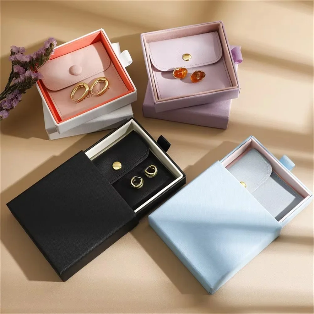 Custom Logo Small Paper Drawer Boxes Luxury Jewelry Bracelet Bangle Earring Necklace Packaging Box With microfiber insert