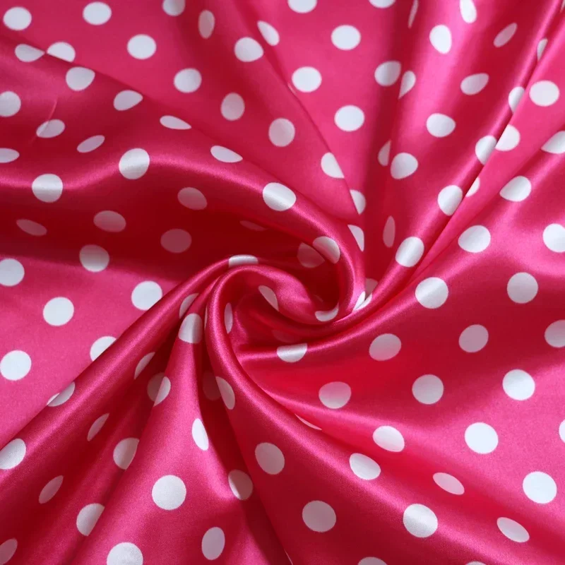 1x1.5m Polka Dots Prints Satin Fabric Soft Lining Scarf Making Decorative Cloth Shirt Handmade DIY Dress Clothes Material