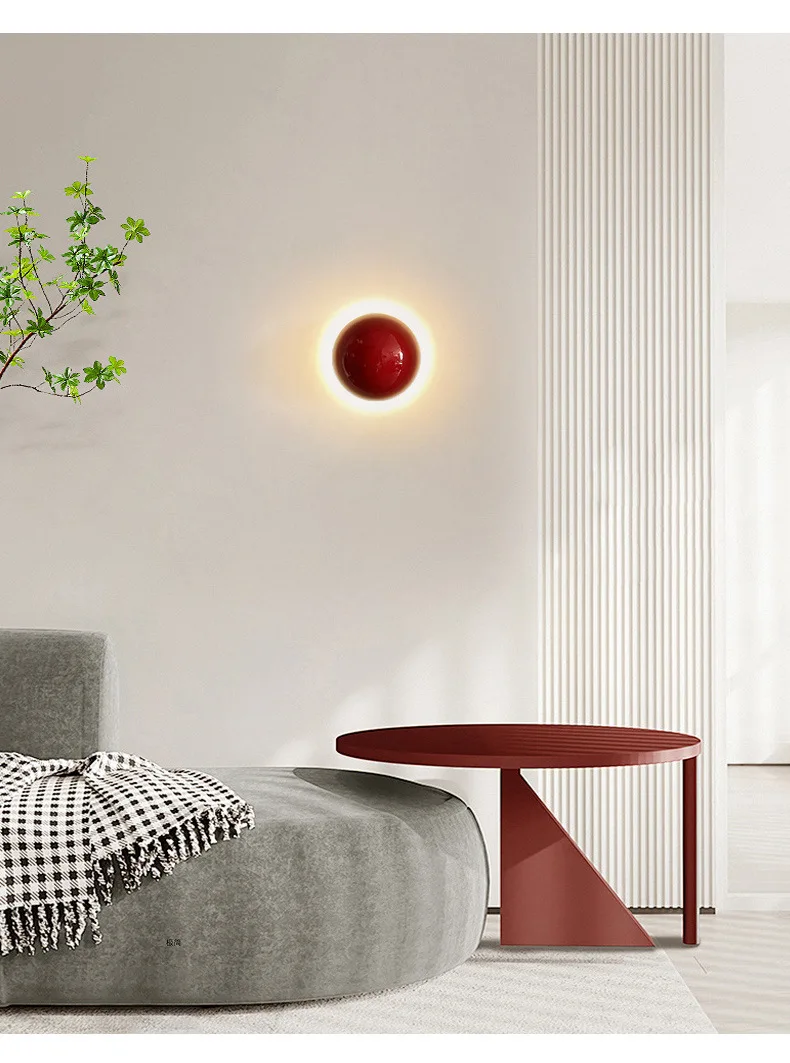 Modern Led Wall Lamp Red Round Metal Wall Lights for Bedroom Living Room Corridor Ceiling Lamp Designer Cream Decorative Room