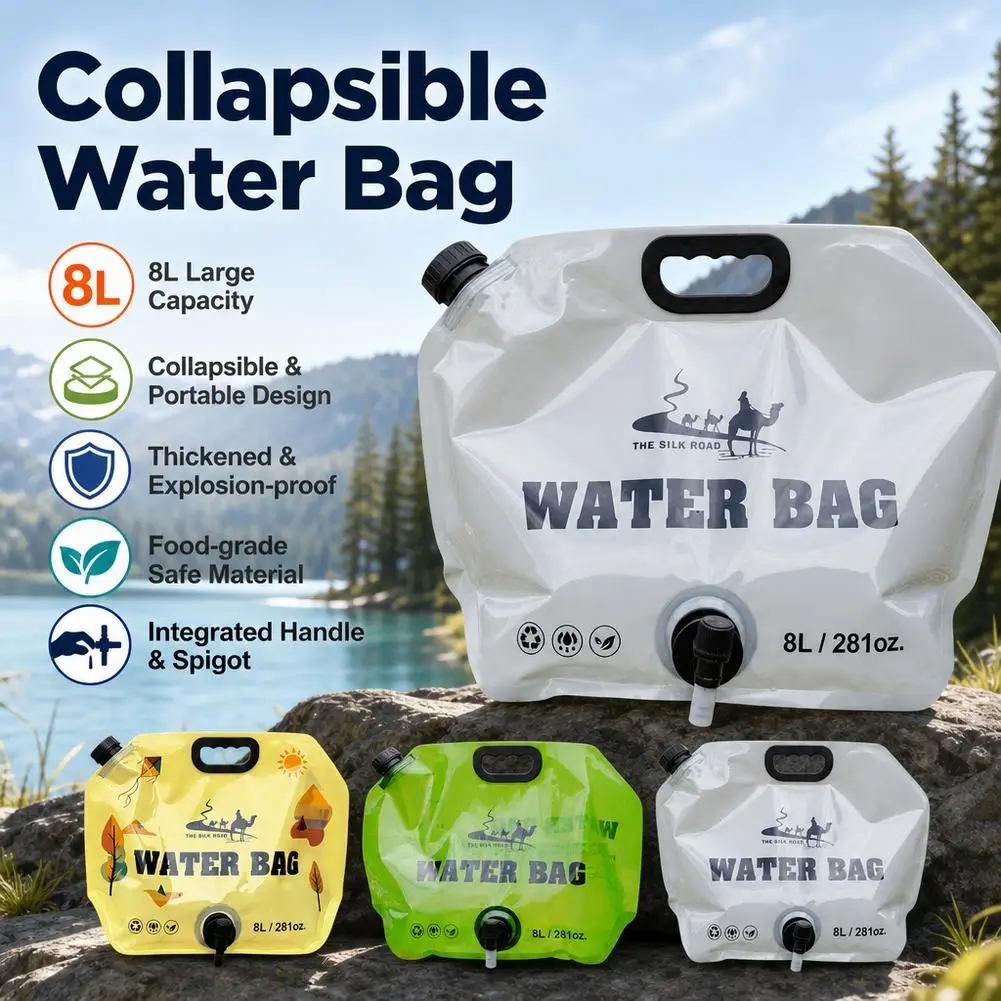Collapsible Water Container 2 Gallon Foldable Jug Camping Hiking Plastic Tank Faucet Handle Scale Storage 8L Leakproof