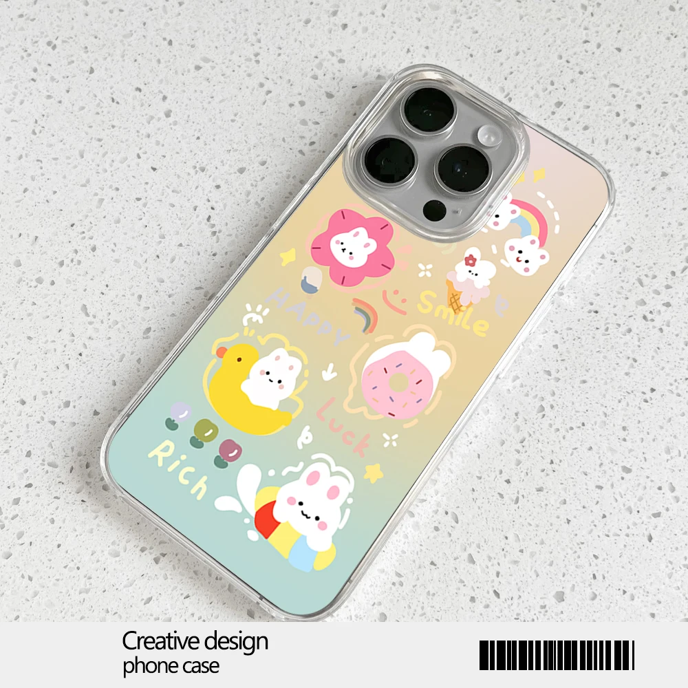 Kawaii Bunny Donut Gradient Phone Case for iPhone 12 11 13 14 15 16 Max Pro Plus Magsafe Magnetic Wireless Cover