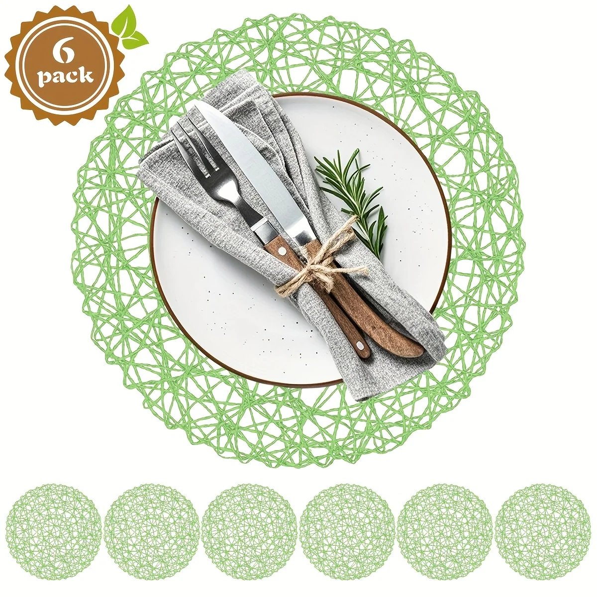 

E2 6 Pack Paper Braided Round Placemats for Dining Table Mat Paper Woven Boho Decorative Circle Place Mat for Wedding Christmas