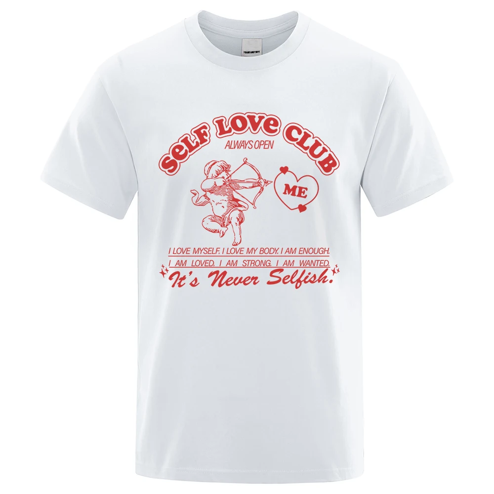 

Self Love Club Cupid Print T Shirt Men Women Fashion Tee Clothes Cotton Summer Casual Short Sleeve Cute Loose T-Shirt Couple Tee