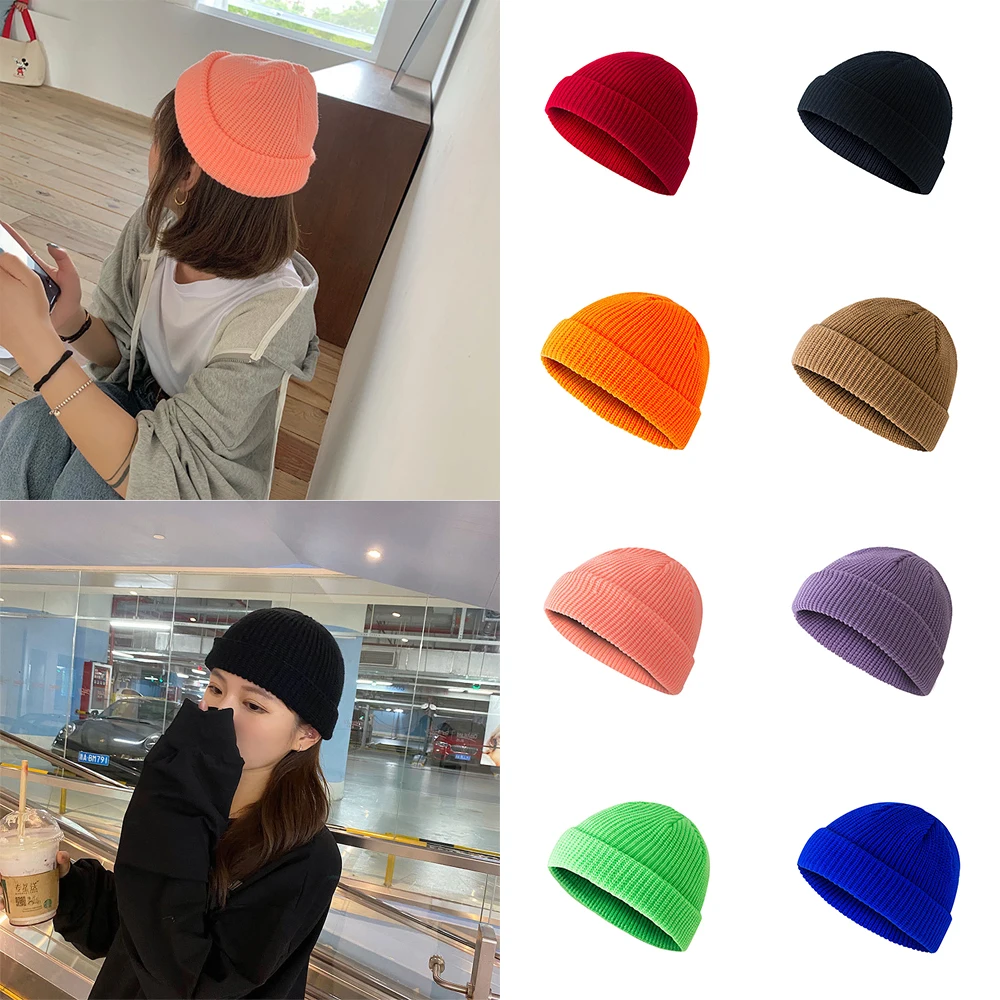 Fashion Men Women Mini Fisherman Beanie Hat Winter Soft Woolen Knitted Docker Skull Cap Cotton Warm Soft Hip Hop Hats Streetwear