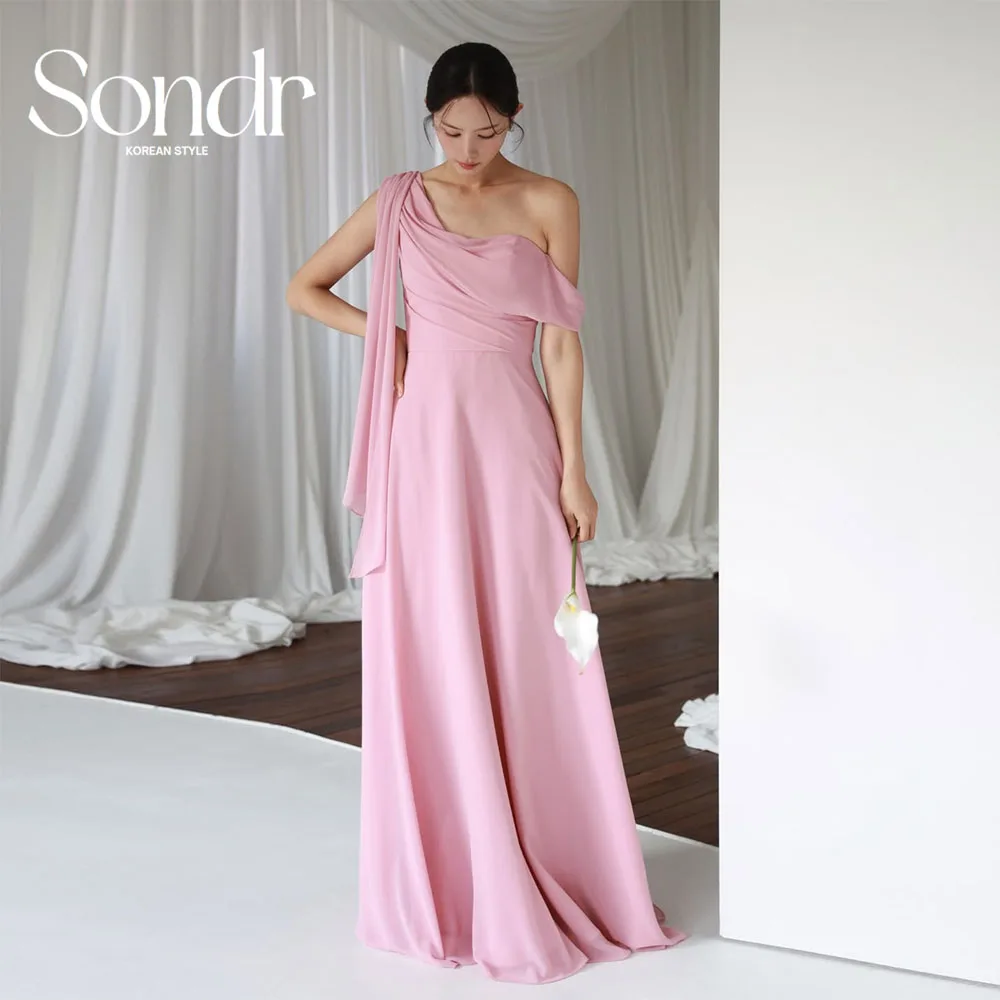 

Sondr Baby Pink Women New Korean Evening Dresses One Shoulder Pink Floor-Length Birthday Party Gown Customized Prom Dresses