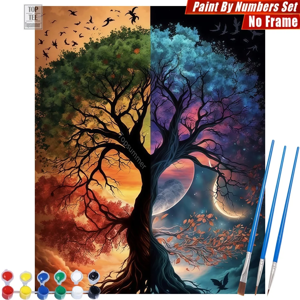 Set de Pintura al Óleo Digital DIY de Árbol de Cuatro Estaciones - Decoración del Hogar con Significado de las Estaciones del Árbol, Regalo del Día de Muertos para Abuela