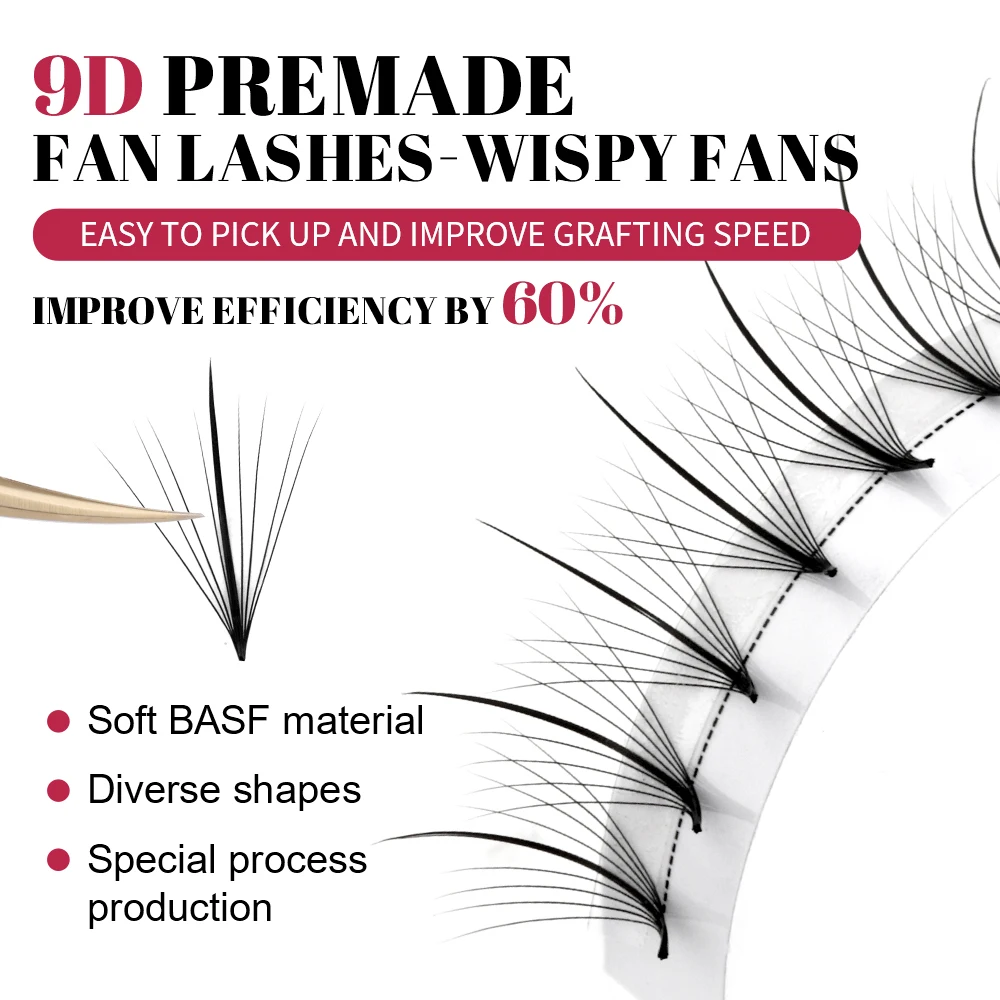 Premade Volume Fan Lashes 9D/13D Soft Natural Spikes Eyelash Extension Professional Makeup Wispy Faux Mink False Lash Fadvan