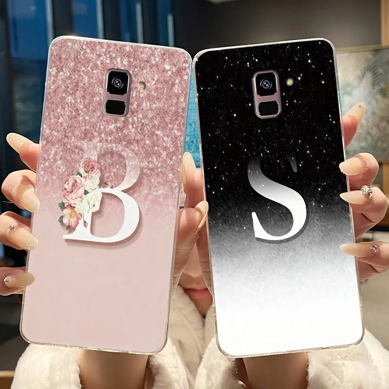 For Samsung Galaxy A8 A8+ 2018 Case Luxury Elegant Initial Letter Clear Silicone TPU Soft Back Cover For Samsung A8 Plus Casing