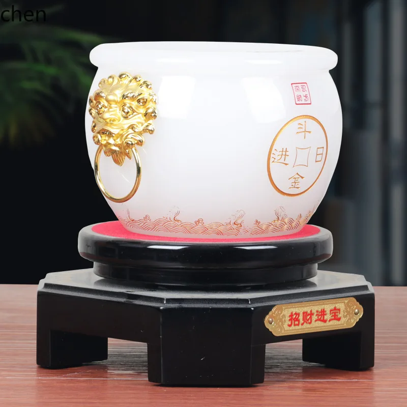 Wealth-Attracting Glass Jade Treasure Bowl Crafts Home Decorations Bank Insurance Business Ornaments Opening Gifts