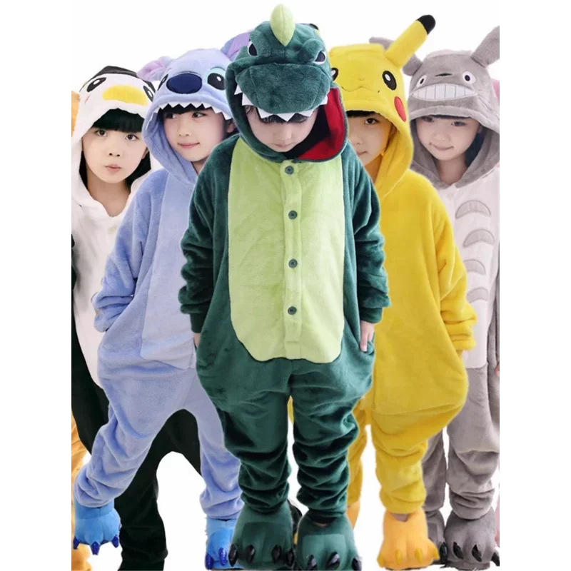 Kinder Dinosaurus Jumpsuit Pyjama, Meisjes, Jongens, Herfst En Winter Dier Cartoon Kerst Performance Kostuums