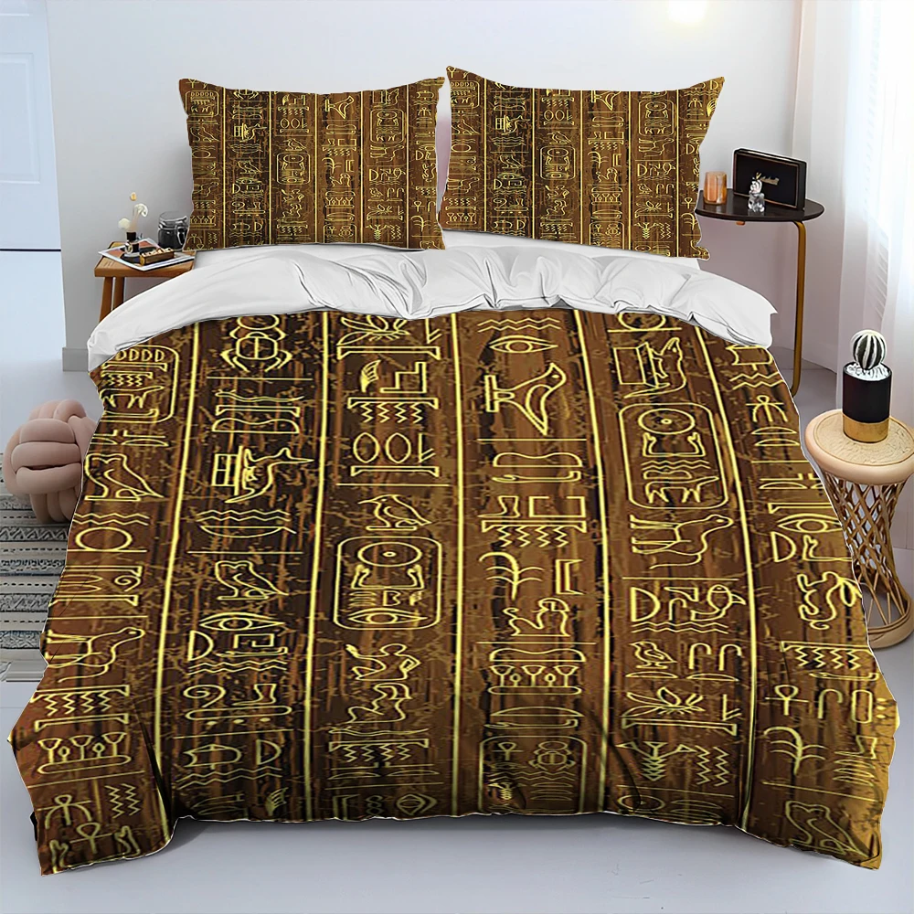 Egyptian Mythology Pharaoh Hieroglyphic Bedding Set,Duvet Cover Bed Set Quilt Cover Pillowcase,King Queen Size Bedding Set Adult