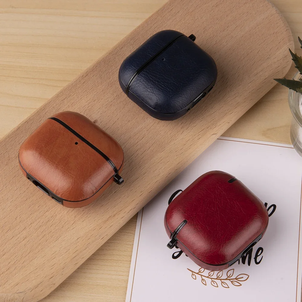 PU Leather Earphone Case For Apple AirPods 3 Business Man Headphone Case For Apple Airpods 4 Pro tective Case With Keychain