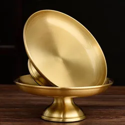 Buddhism Polishing Copper Bowl Tribute Fruit Dish Auspicious 17.5 CM Plate Tibetan Eatables Tray Altars Desktop Home Decorative