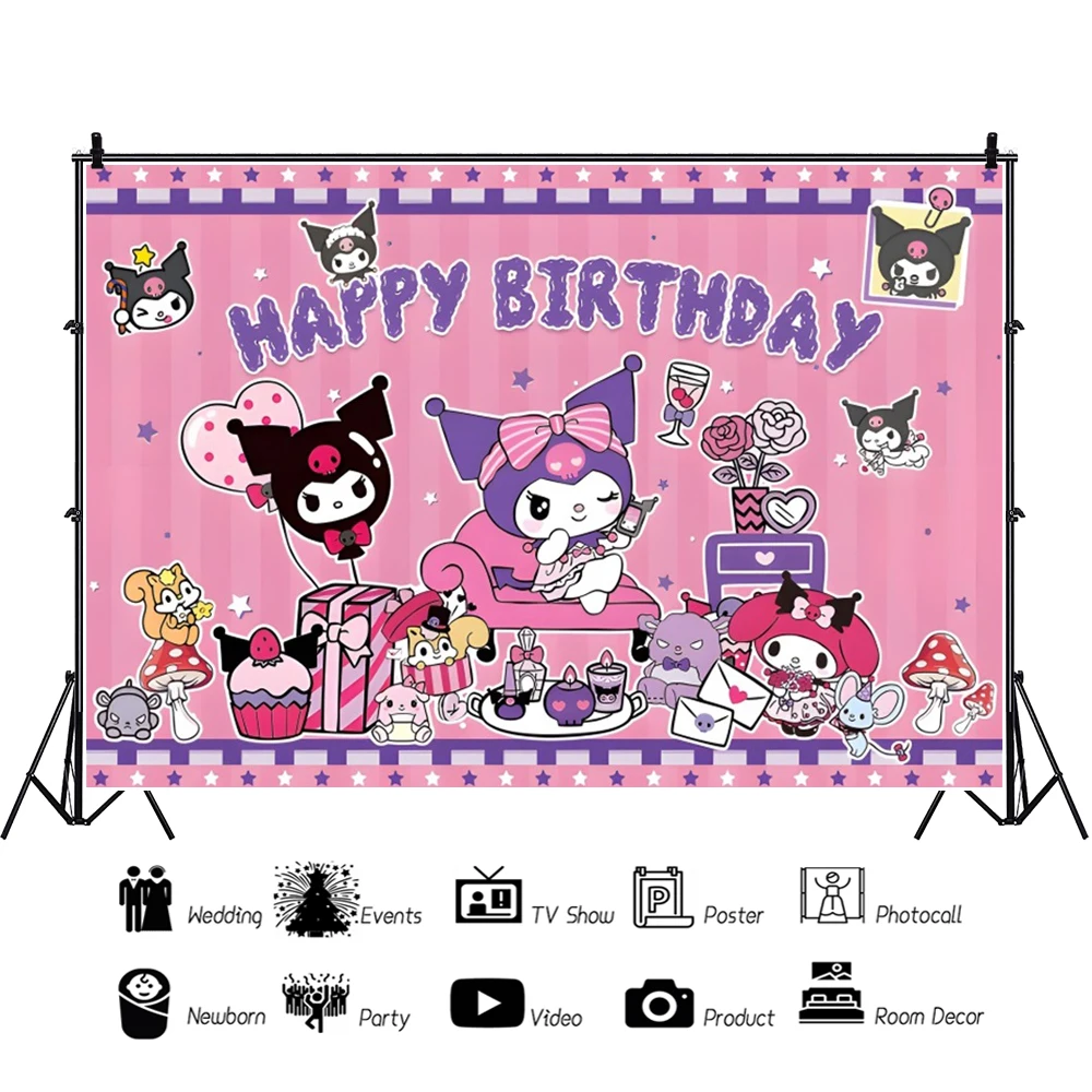 Mymelody Kuromi Photo Background For Photography Baby Shower Girl Event Birthday Backdrop Decorations Props Party Supplies Stage