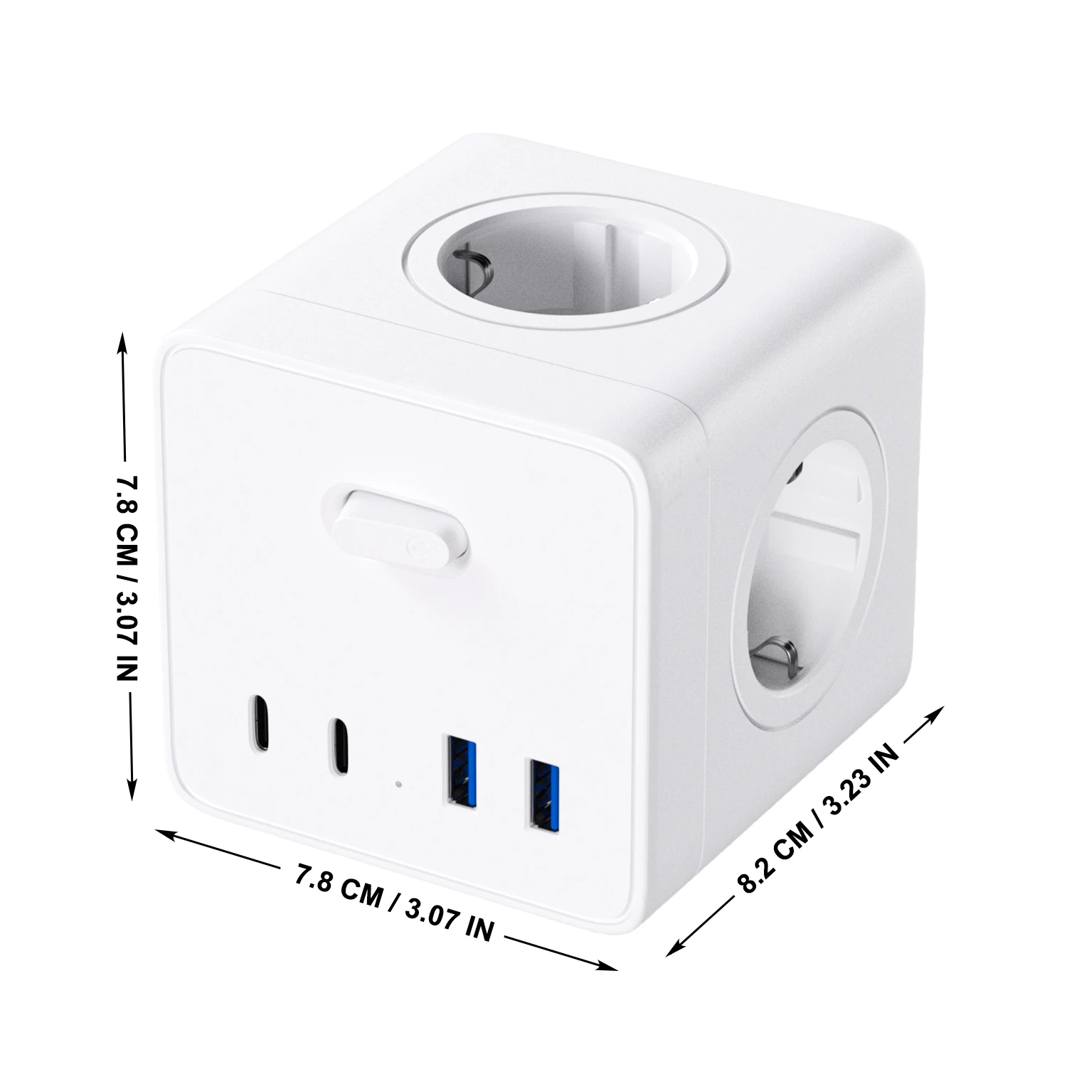 EU Plug Cube Power Wall Socket with 4 AC Outlets + 2 USB and 2 Type C Fast Charging Ports Multi-Contact Power Adaptor Extender