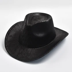 Chapéu de Cowboy Ocidental Vintage em couro sintético, Chapéus para Homens e Mulheres, Chapéu Panamá Cowgirl, Novo