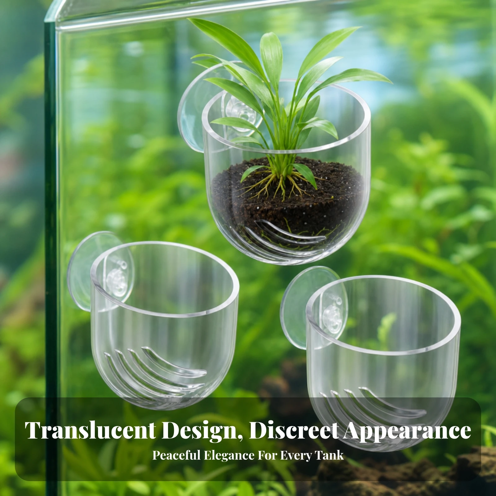 3 Pieces Aquatic Plant Pot Slim Aquatic Tank Plant Holder with Suction Cups Aquarium Cup with Suction Cup Space-Saving