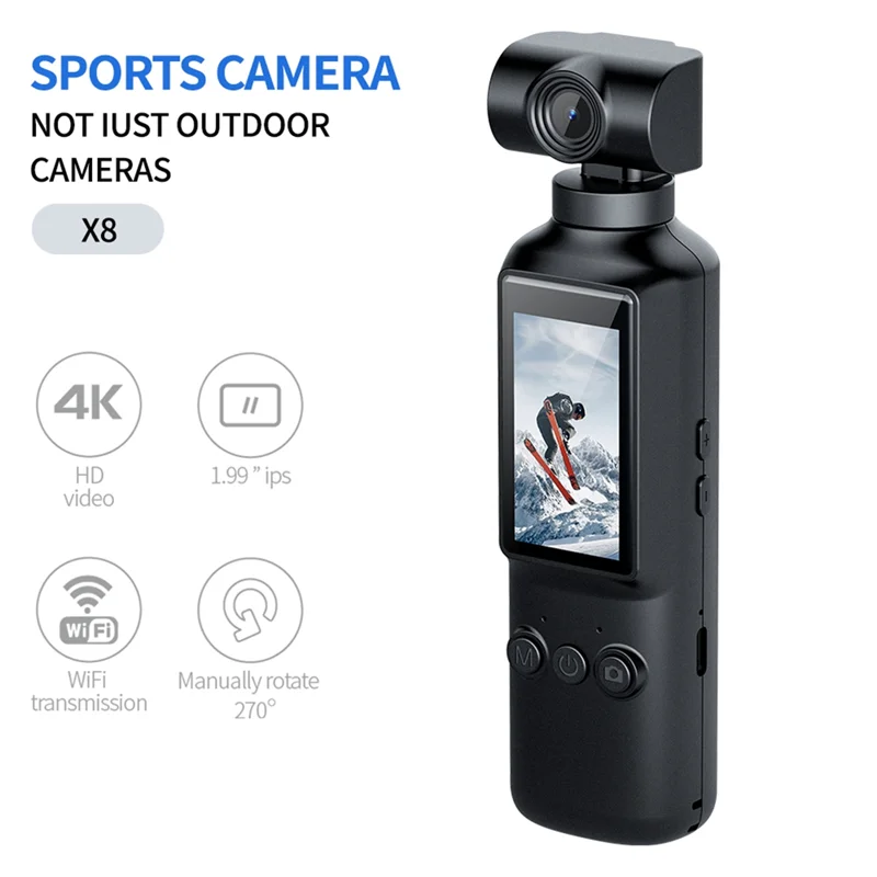 Pocket Camera 4K HD 270° Rotatable Anti Shaking Wifi Sports Camera For Outdoor Riding Diving Action Cam